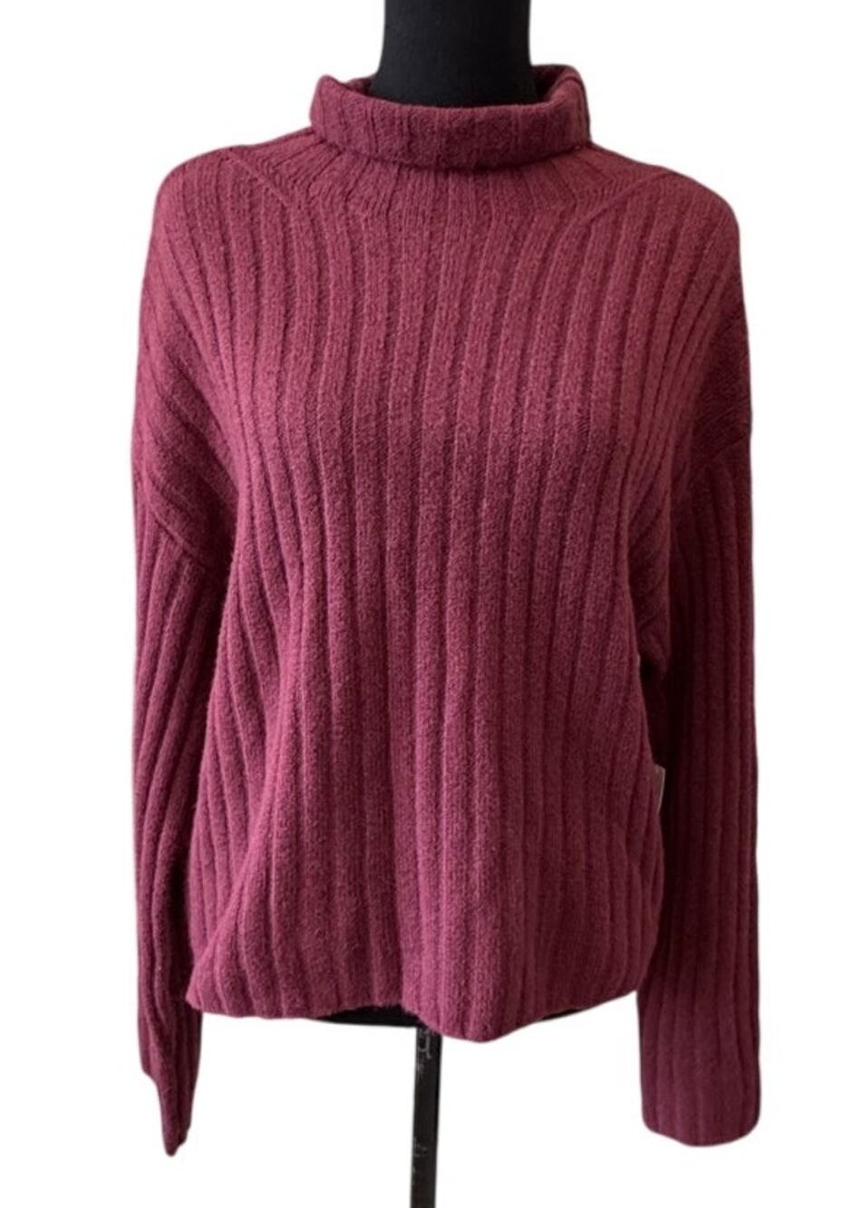OPEN EDIT Nordstrom Women's Fuschia Cotton Blend Rib Turtleneck Sweater Medium